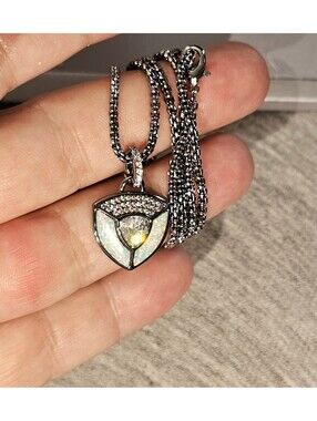 Lab Fire Opal CZ Hematite Pendant Necklace Bomb Party Wrapped In What Matters